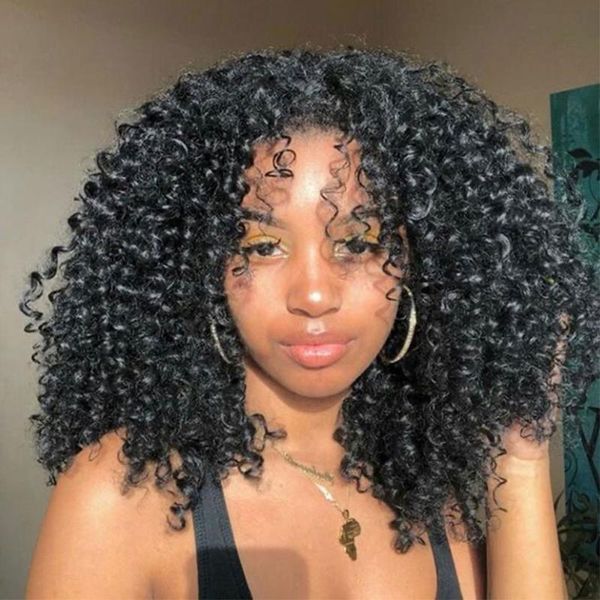 Sentetik Peruk Tinashe Güzellik 14 Inç Peruk Kısa Siyah Kıvırcık Bob Kadınlar Için Afro Afrika Yüksek Sıcaklık Saç Tutkalsız