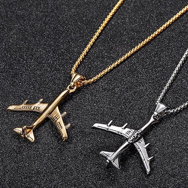 

chains cool punk aircraft & airplane pendant necklaces male gold color stainless steel necklace for men/women fashion jewelry, Silver