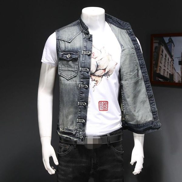 

men's vests motorcycle stand collar denim vest men fashion plus size 4xl biker slim single breasted waistcoat sleeveless jacket male, Black;white