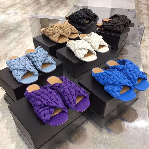 

slippers vallu2021 autumn hand-woven large cross with square head round edge double-layer sheepskin women's fashion casual, Black