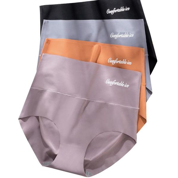 

women's panties 4pcs/lot women set seamless underwear ice silk briefs high waist comfort lingerie plus size hip up underpants #f, Black;pink