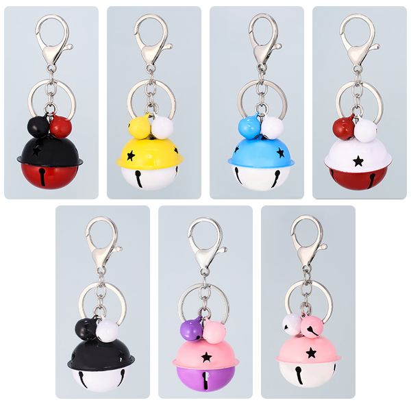 

lovely alloy candy color bell keychain star pattern 4cm double color round bell 1.5cm small bell accessories gift bag pendant, Slivery;golden