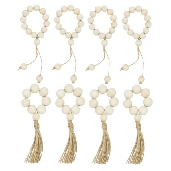 

napkin rings 8pcs wood bead natural rustic farmhouse beaded with tassels home table decoration wall hanging
