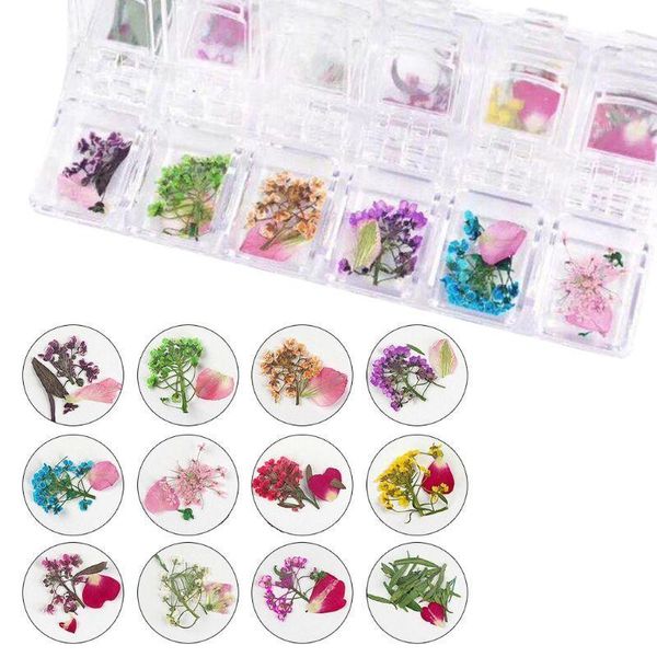 

12grid/box crystal epoxy filler dry flower mixed nail stickers decorations craft g6ke1, Silver;gold
