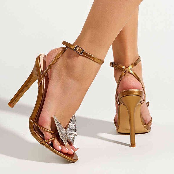 

new high-heeled rhinestone butterfly sandals women's 11cm large heels, Black