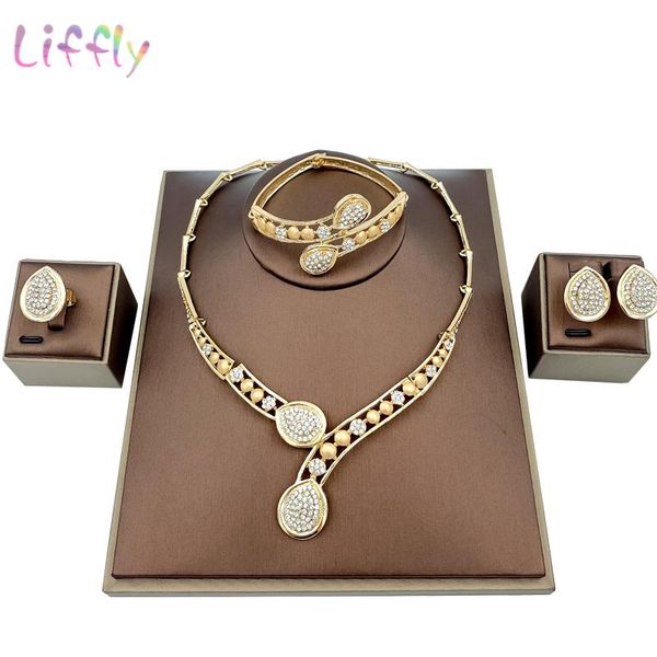 

earrings & necklace liffly nigeria fashion jewelry sets water drop shaped bracelet ring party elegant women set, Silver