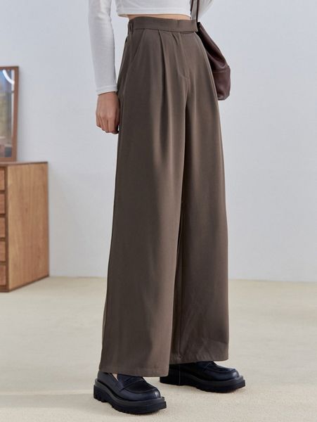 

dazy high waist plicated detail wide leg pants z5xa#, Black;white