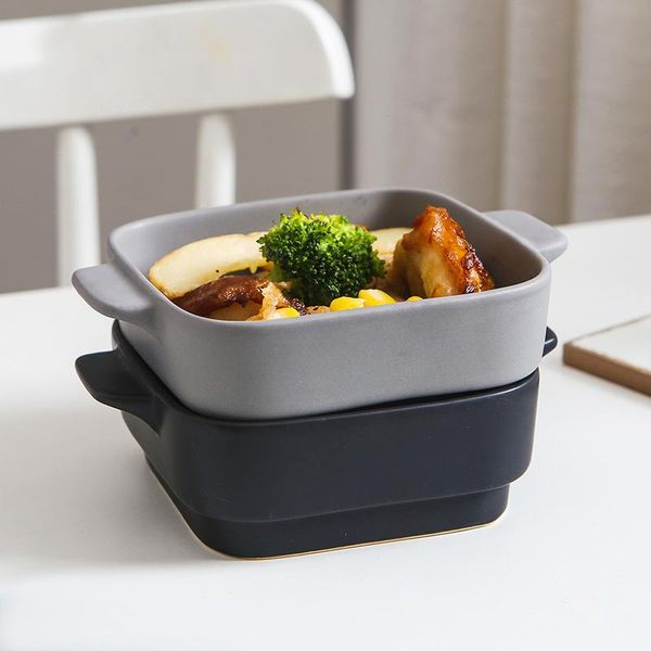 

dishes & plates creative ceramic baking plate household small double ear rice salad bowl western