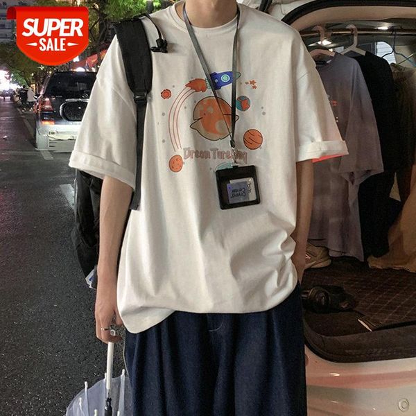 

graffiti printed short-sleeved t-shirt male tide brand trend ins summer couple loose half-sleeved xl #ir9j, White;black