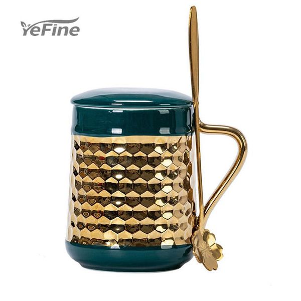 

yefine creative designer breakfast cup gold inlay tea with spoon mugs