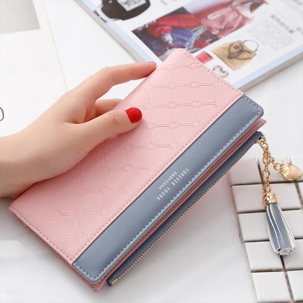 

leather wallet women card holder zipper phone pocket ladies purse long money bag tassel wallets clutch portfel w264, Red;black