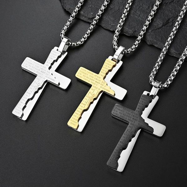 

wholesale cosplay trinkets christian passion jesus long pendant necklace for men titanium steel golden black color punk necklaces, Silver