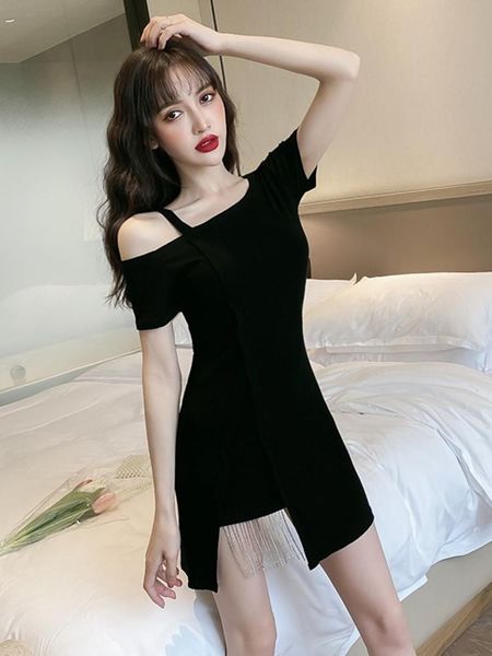 

casual dresses summer women's chain tassel short black dress of gege family, Black;gray