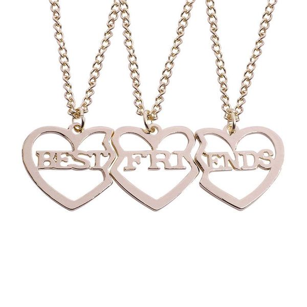 

pendant necklaces jewelry gift for girls' birthday in 2021 alloy chain necklace 3 heart shape letter stitching couple, Silver