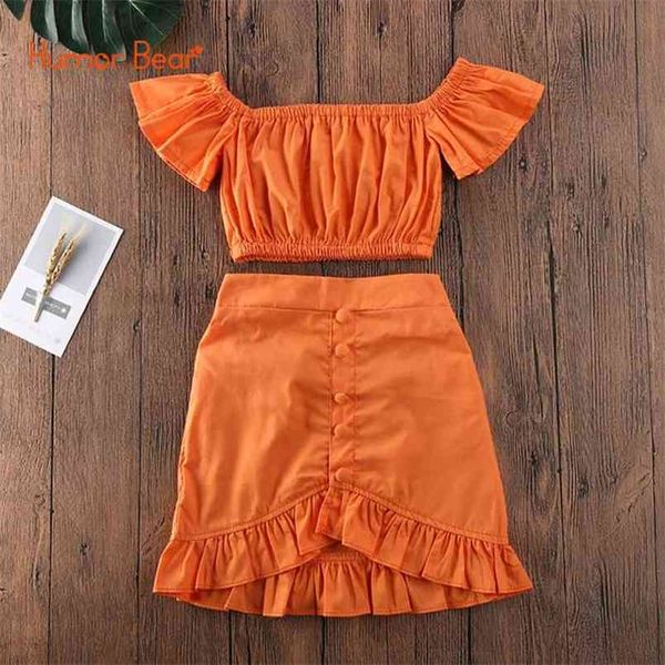 Estate Baby Girl Set di abbigliamento Abbigliamento per bambini Moda Top monospalla + Gonna 2 pezzi Abiti per bambini 210611