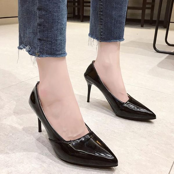 

dress shoes woman sandals high heels women's ladies fashion pointed toe slip on shallow pumps sapato feminino, Black
