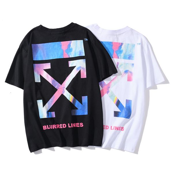 

trendy sky gradient short sleeve t-shirt for men and women bf loose ow half, White;black