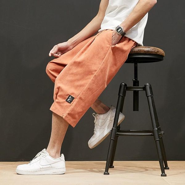 

summer's wind embroidered linen 7 minutes of pants men fertilizer plus-size fatty loose wide-legged cotton shorts men's, White;black
