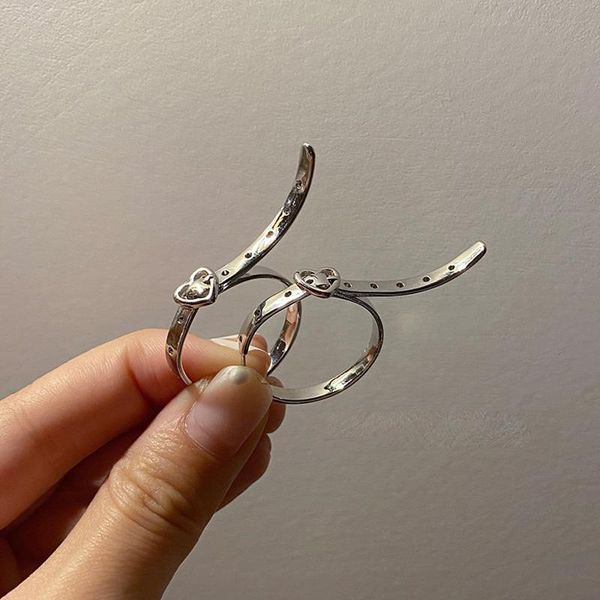 

hoop & huggie 2021 punk silver color metal love heart belt earrings geometry no piercing earring for women girls party jewelry, Golden;silver