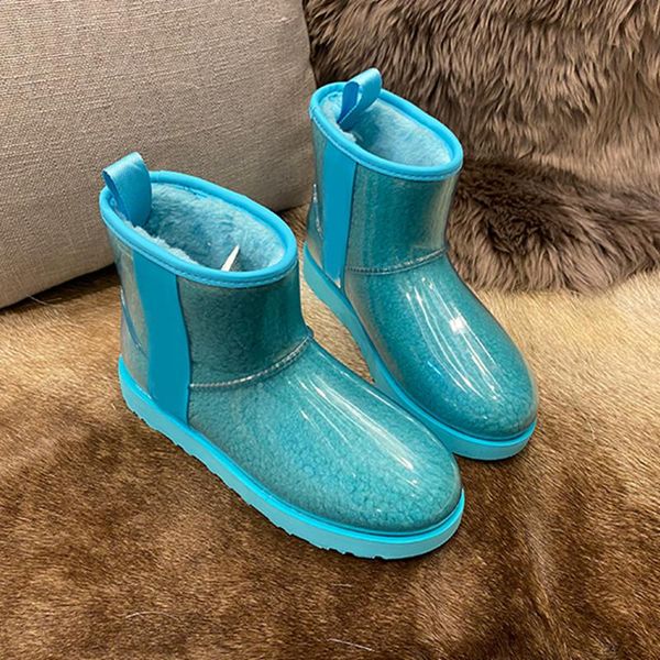 

boots candy color pvc covered snow wool fur shoes fashion girl's neon green ankle flat heel combat women, Black