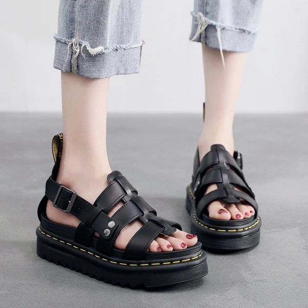 

sandals fashion couple cowhide buckle women's slippers mens shoes patent leather gladiator beach, Black
