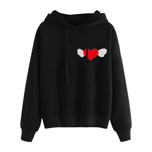 

women's hoodies & sweatshirts red heart printed women casual fun print hooded sweatshirt autumn long sleeve loose y2k clothes woman cl, Black