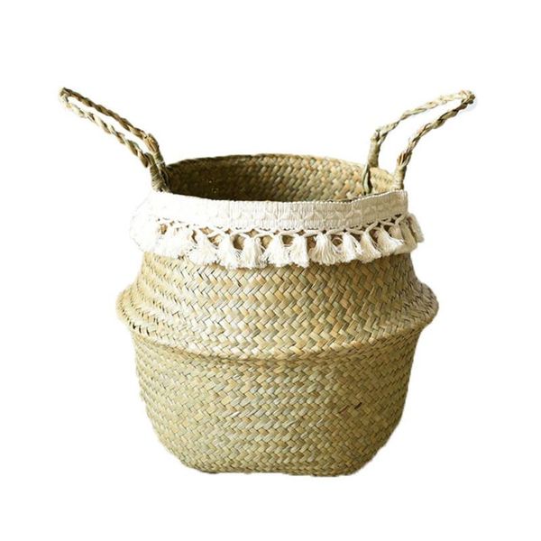 

storage baskets basket flower vases straw woven 1pcs foldable portable ellipse with handle fruit