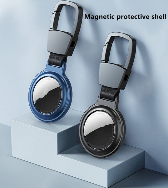 

airtag loop magnetic protective case cover metal anti-fall shell with keychain ring for apple airtags smart bluetooth wireless tracker anti-