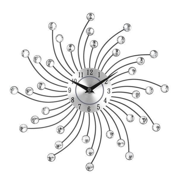 

large wall clock metal crystal modern home decoration silent clocks for living room office