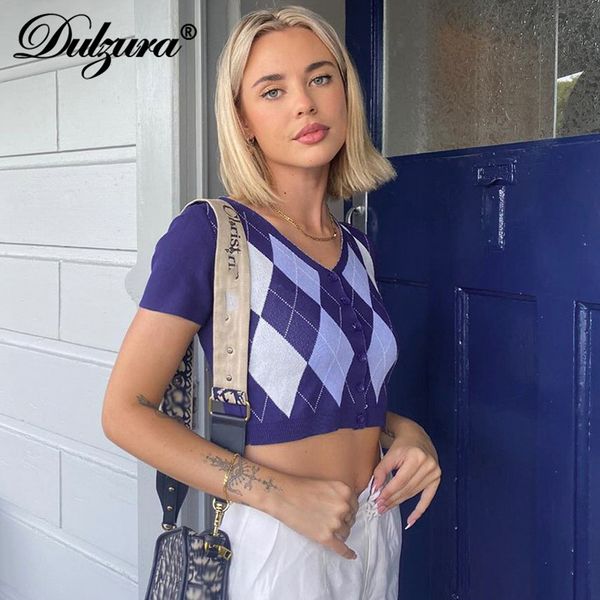 

knitted diamond print women short sleeve cardigan crop buttons bodycon streetwear casual 2021 summer clothes, Black;white
