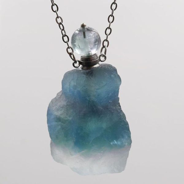 

pendant necklaces fysl lucky jewelry stainless steel irregular shape fluorite stone perfume bottle necklace modern accessories, Silver
