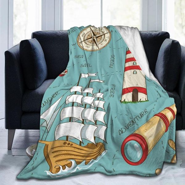 

flannel blanket nautical sailboat anchor lighthouse compass fleece for bathrobe sofa bed travel home winter spring fall blankets