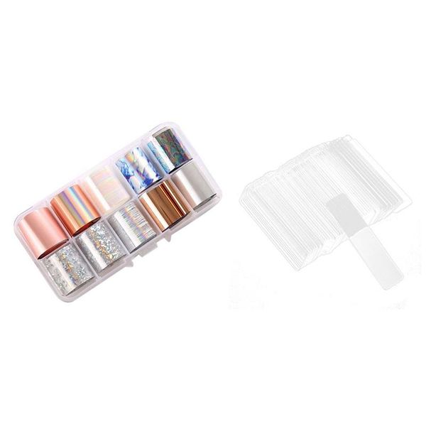 

box 10 grid paste color transfer film uv gel nail sticker 2.5x100cm no.17 & 50pcs false tips display stand stickers decals, Black