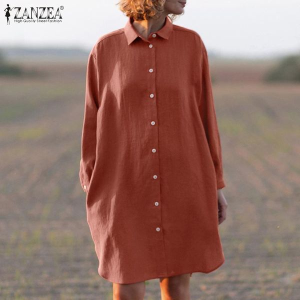 

casual dresses plus size zanzea women solid long sleeve shirt dress spring lapel button cotton sundress fashion vintage office vestidos, Black;gray