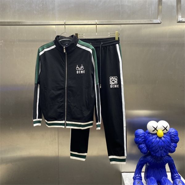 

men's loose tracksuits cotton two-piece zipper cardigan trousers sportswear color webbing casual black autumn and winter suit 007, Gray