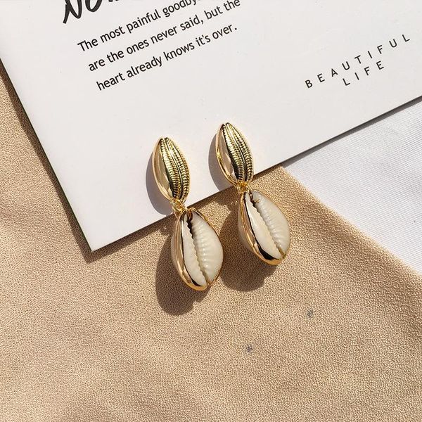 

fashion sea style small natural shell dangle earrings european vintage gold color drop earring for women party jewelry ear & chandelier, Silver