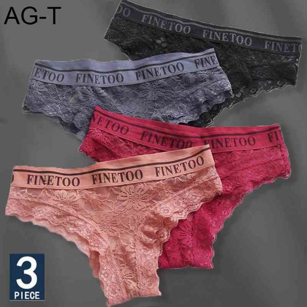 

3pcs/set women underwear briefs floral lace female underpants solid color intimate lingerie woman panties -xl, Black;pink