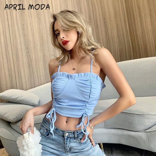 

women's tanks & camis 2021 fashion spaghettie straip bandage women casual bodycon slim crop tank female streetwear summer, White
