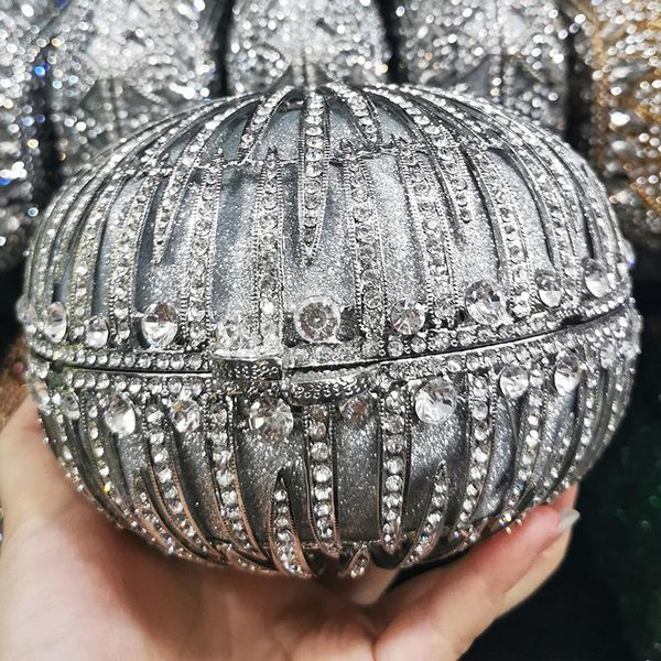 

evening bags arrival silver crystal women clutch diamond bag luxury ladies ball shape wedding bridal shoulder chain handabgs
