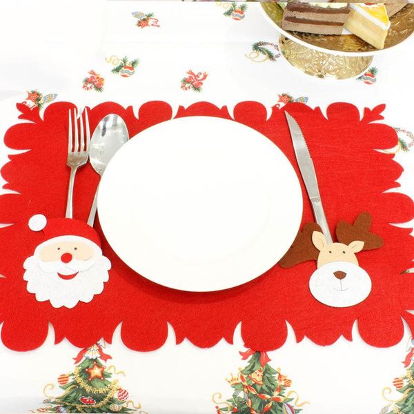 Matten Pads Rote Weihnachten Tischsets Vliesstoff Esstisch Matte Weihnachtsbaum Weihnachtsmann Muster Rutschfeste Tasse Abendessen