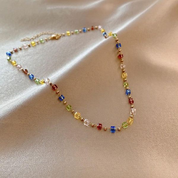 

chains colorful crystal necklace fashion cool hip hop style clavicle gift, Silver