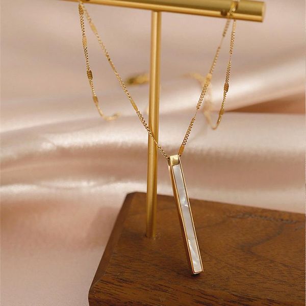 

minar minimalist white shell necklaces for women mujer titanium steel thin chain geometric pendant chokers necklace accessories, Silver