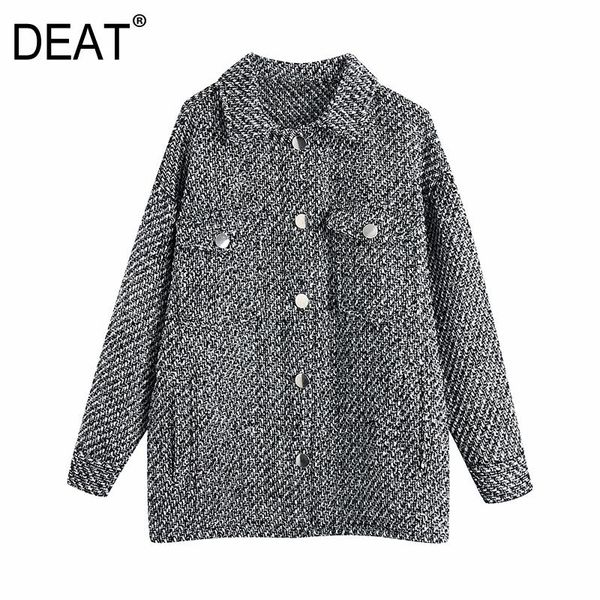 

[deat] 2021 spring autumn new fashion tide single-breasted turn-down collar stripe long sleeve loose women's coat 13w368, Black;brown