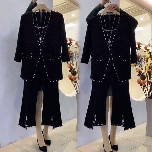 

women's suits & blazers net red spring fashion suit women loose large size wide-leg pants three-piece ins trend, White;black