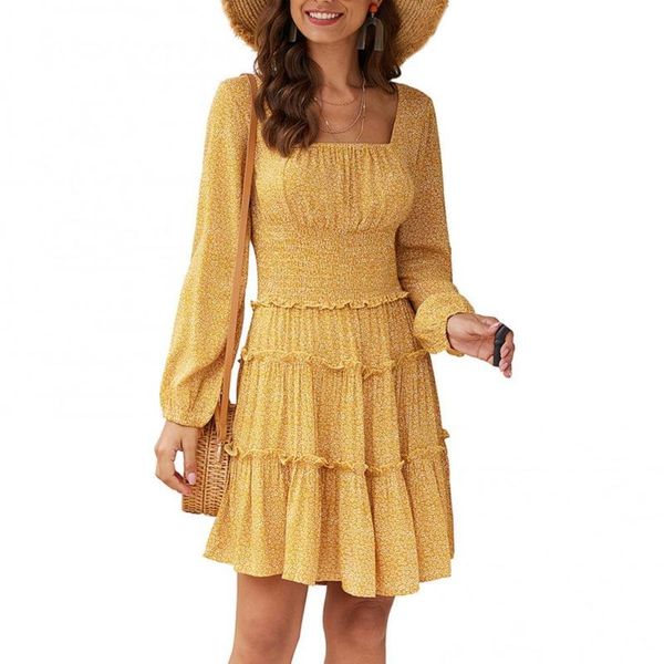 

casual dresses 80% sell women long sleeve floral print stitching waist tight low-cut knee-length dress, Black;gray