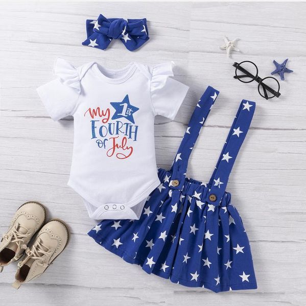 

clothing sets baby girls three-piece clothes set, white round collar short sleeve romper, skirt and headdress