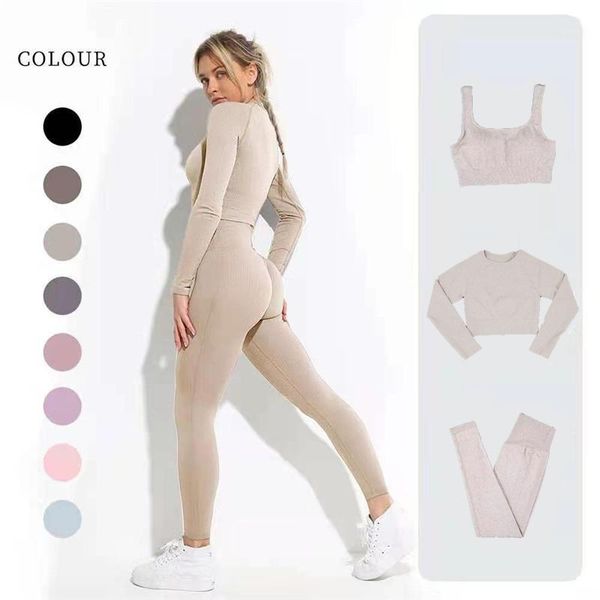 

yoga outfit seamless set workout clothes for women sports tracksuit gym fitness clothing long sleeve suit sportswear