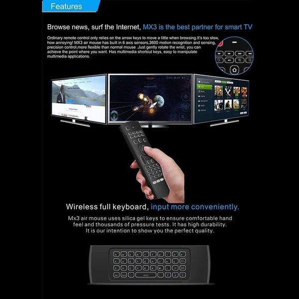

mice mx3 air mouse wireless keyboard backlit smart remote control 2.4g rf for x96 tx3 h96 android tv box