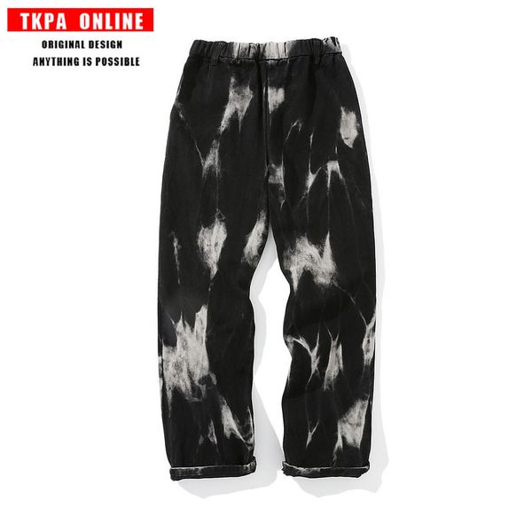 

pants fashionable the tkpa tie dyed straight drawstring casual men's high street hip hop couple loose spring and autumn, Black