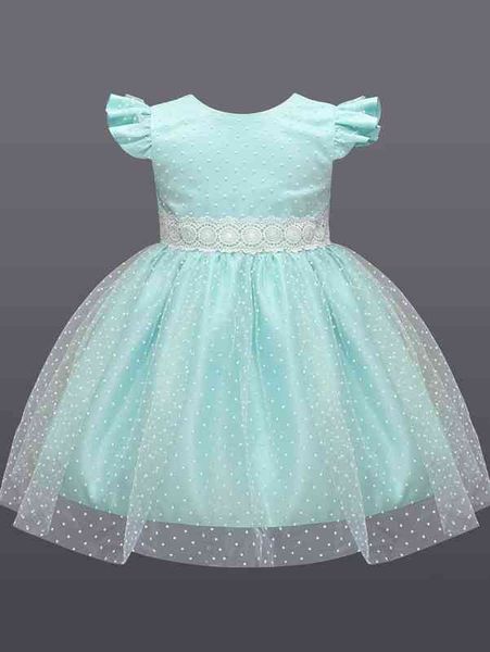 

baby guipure lace insert bow back polka dot mesh party dress she, Red;yellow